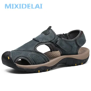 MIXIDELAI Νέα Καλοκαιρινή ανδρικά Παπούτσια Υπαίθρια Παπούτσια Σανδάλια Γνήσιο Δέρμα Μη-ολίσθησης Παπούτσια Άνδρες Παραλία Σανδάλια Μεγάλο Μέγεθος 38-46