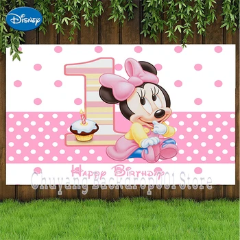 Disney Χαριτωμένο Ροζ Minnie Mouse Φόντο Ευτυχισμένο Το Κορίτσι Γενεθλίων Κόμμα Μωρό Ντους Διακόσμηση Φωτογραφία Πριγκίπισσα Banner Φόντο