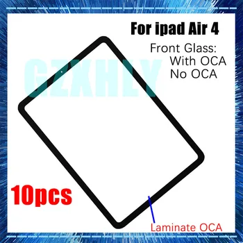 10pcs Μπροστινό Γυαλί Με OCA Για το iPad Air4 A2316 A2324 A2072 Αέρα 4 (Καμία Αφή Digitizer) Εξωτερική LCD Οθόνη Αντικατάστασης Επιτροπής