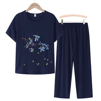 Fdfklak Μέσης Ηλικίας της Μητέρας Καλοκαίρι Λινού Βαμβακιού Κοντό Μανίκι Pijama Πιτζάμες Νυχτικά XL-4XL Χαλαρά Loungewear Κοστούμι