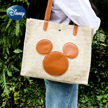 Disney Mickey Αρχική Νέα Υφαμένη Τσάντα Μάρκα Πολυτελείας γυναικεία Τσάντα Καρτούν Χαριτωμένο γυναικεία Τσάντα Ώμων Μόδας Μεγάλη Χωρητικότητα