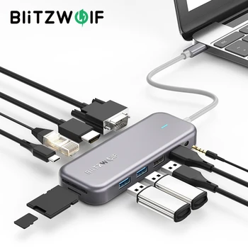 BlitzWolf 11 σε 1 USB τύπου C-c Hub 100W Τύπος Γ PD USB 3.0 Αναγνώστης Καρτών TF 3.5 mm AUX 4K συμβατό με HDMI VGA 1000M RJ45 για το Lap-top