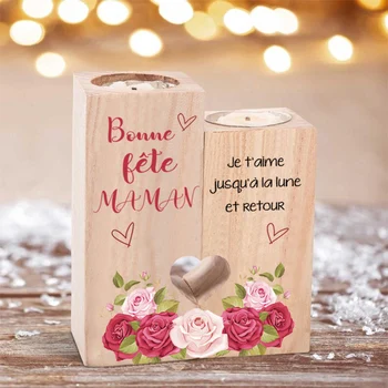 Γαλλικά-στη Μαμά Μου θα το Συνειδητοποιούν Εξατομικευμένη Ξύλινη Γενέθλια Κερί Κατόχους για τις Γυναίκες τα Κορίτσια τους Φίλους Ευτυχισμένη Δώρων Ημέρας της Μητέρας