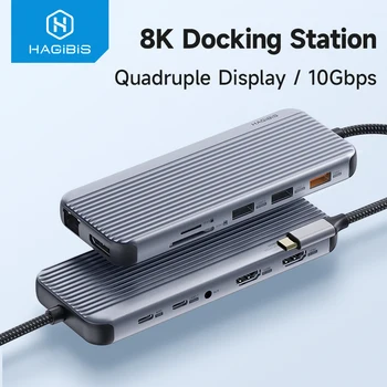 Hagibis Φορητή USB C Σταθμός Σύνδεσης Τύπου C 8K DP Διπλό HDMI Συμβατό με Τετραπλή οθόνη PD RJ45 USB 3.1 για το Lap-top Macbook