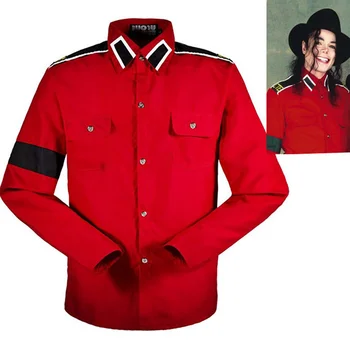 Ο μάικλ Τζάκσον MJ Κόκκινο Ρετρό ΣΤΕ κατά του πολέμου Βαμβακερό Πουκάμισο και το ράψιμο Sark Συλλογή Κεντητικής