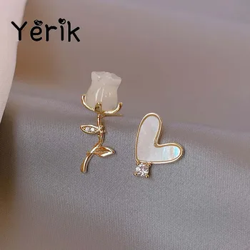 Yerik 2023 Νέο Σχέδιο Λευκή Τουλίπα Λουλούδι Κέλυφος σε σχήμα Καρδιάς Ασύμμετρη Σκουλαρίκια Κόμμα Κοσμήματα Μόδας Αξεσουάρ Πολυτελείας