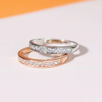 Κλασικό Ζευγάρι Δαχτυλίδια για τις Γυναίκες 1 Σειρά Κυβικό Zirconia Απλό Στρογγυλό ροζ Χρυσό Χρώμα Δάχτυλο Δαχτυλίδι Αρραβώνων Κοσμήματος Μόδας R062