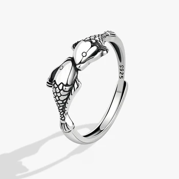 925 Εξαιρετικό Ασήμι Μοναδικό Σχέδιο Ρετρό Ψάρια Δαχτυλιδιών Για Το Κόσμημα Γυναικών Δάχτυλο Ρυθμιζόμενο Άνοιγμα Δαχτυλίδι Για Το Κόμμα Δώρο Γενεθλίων