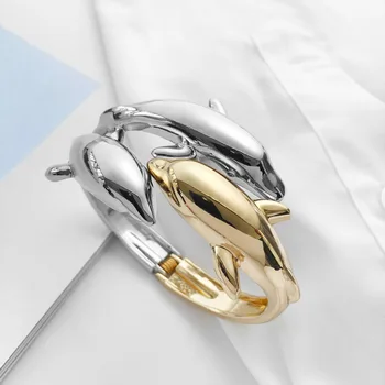 Χρυσό και Ασημένιο χρώμα για την εξαιρετική πολυτέλεια πανέμορφο μόδας Δελφίνια βραχιόλι γοητείας κοσμήματος γυναικών κυρία δώρο γενεθλίων
