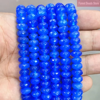 8mm Φυσικό Ομαλή Πολύπλευρη Μπλε Jaspers Rondelle Spacer Loose Χάντρες Βραχιόλι DIY Εξαρτήματα για την κατασκευή Κοσμημάτων 15