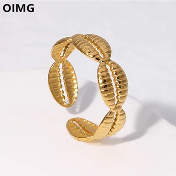 OIMG 316L Ανοξείδωτο Χρυσό Ασημένιο Χρώμα hip-hop, Punk, Metal Shell Σχήμα Ρυθμιζόμενο Άνοιγμα Δαχτυλίδι Για τις Γυναίκες Μποέμ Σκουριά-Απόδειξη