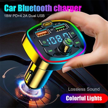 Bluetooth αυτοκινήτων 5.0 συσκευή αποστολής Σημάτων FM PD 18W Τύπος-C Διπλή USB 4.2 A Γρήγορος Φορτιστής ΟΔΉΓΗΣΕ το Αναδρομικά φωτισμένο Ατμόσφαιρα Ελαφρύ MP3 Player χωρίς Απώλειες Μουσική