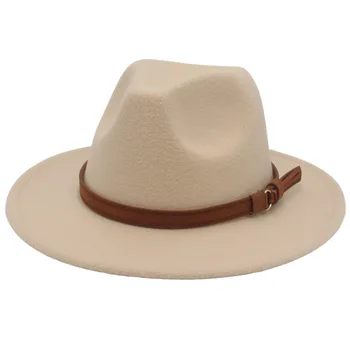 Το Μεγάλο Χείλο Καφέ Ζώνη Βρετανική Ρετρό Ένιωσα Καπ Ανδρών Western Cowboy Καπέλο Fedora Κόμμα Καπέλα Εκκλησιών Των Γυναικών Κομψό Σομπρέρο De Mujer