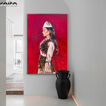 Τέχνη τοίχων η Ζωγραφική Καμβά με το Πλαίσιο της αλβανίας Γυναίκα Κόκκινη Αφίσα Χέρι ελαιογραφία Σύγχρονη Εκτύπωσης Εικόνα Σπίτι Διακόσμηση για το Καθιστικό