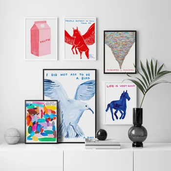Ο David Shrigley Αετός Άλογο Γάλα Κουτί Ανεμοστρόβιλος Τυπωμένες Ύλες Τέχνης Τοίχων Η Ζωγραφική Καμβά Nordic Αφίσα Τοίχο Φωτογραφίες Για Living Room Decor