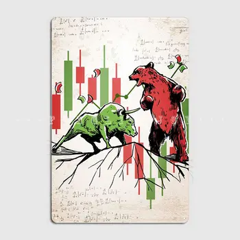 Αρκούδες Vs Bulls Εμπορικών Σημαδιών Μετάλλων Κόμματος Μπαρ Εκτύπωση Ζωγραφική Διακόσμηση Κασσίτερου Σημάδι Αφίσες