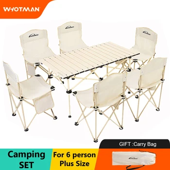 Δίπλωμα 6pcs Καρέκλες και 1pc Πίνακας που τίθεται για το Υπαίθριο πικ-νικ ΜΠΆΡΜΠΕΚΙΟΥ Φορητό Camping Καρέκλες Σετ με Τσάντα Αποθήκευσης για την Οικογένεια που Ταξιδεύουν