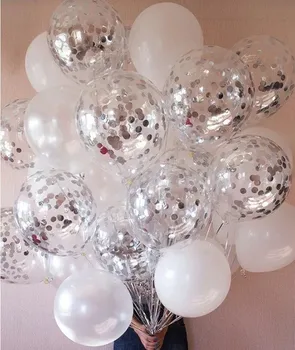 30pcs 12inch Ασημένια Κομφετί Μπαλόνι Happy Birthday Κόμμα του Γάμου Διακόσμηση Globos Μαργαριτάρι Λευκό Air Ηλίου Μπάλες Μωρό Ντους Προμήθειες