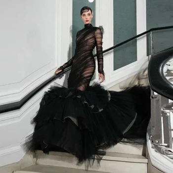 Το 2023 το Νέο Top Μόδας Prom Φόρεμα Δείτε Μέσα από vestido κάνω fiesta Πλούσια Ruffle Γυναίκες Φορέματα Τρομπέτα Πολυεπίπεδη Κόμμα Φορέματα Μανίκι