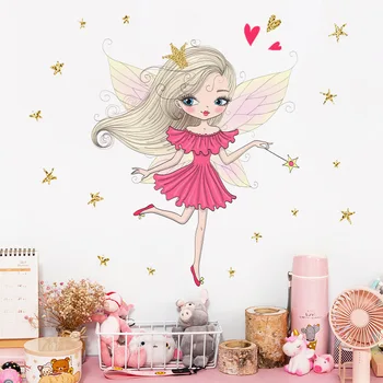 Magic Girl Αυτοκόλλητα Τοίχου για παιδικά Δωμάτια για Κορίτσια παιδικό Δωμάτιο Υπνοδωμάτιο Διακόσμηση Νεράιδα Πριγκίπισσα Ταπετσαρία Αστέρι αυτοκόλλητο Βινύλιο