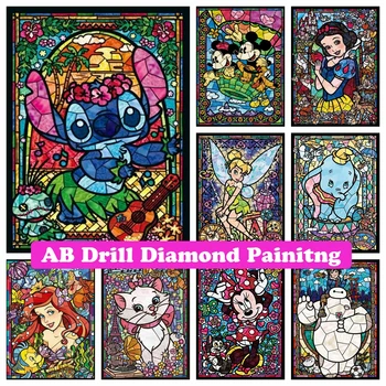 Disney Χαρακτήρες Κινουμένων σχεδίων DIY AB Τρυπανιών Διαμαντιών που Χρωματίζει το Λεκιασμένο Γυαλί Fairy Princess Mickey Τέχνης σταυροβελονιά Ψηφιδωτή Διακόσμηση του Σπιτιού