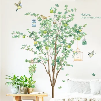 Μεγάλο Δέντρο Σημύδων αυτοκόλλητες Ετικέττες Τοίχων Πράσινα Φύλλα Τοίχο Decals Σαλόνι Κρεβατοκάμαρα Πουλιά Σπίτι Διακόσμηση Αφίσα Τοιχογραφία PVC για τη Διακόσμηση Δωματίων