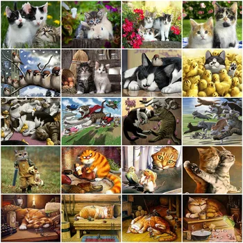 AZQSD Χρώμα Από τους Αριθμούς Για τους Ενήλικες, Γάτα, Λουλούδι Ζωγραφική Καμβά Frameless Ζωγραφική Από τους Αριθμούς των Ζώων ζωγραφισμένα στο χέρι Ντεκόρ Τοίχων Δώρων