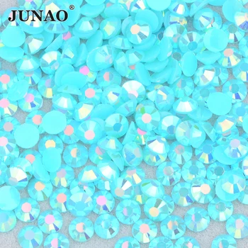JUNAO 4 5 6mm Ζελέ Μπλε Zircon AB Ρητίνη Επίπεδη Πλάτη Rhinestone γύρω από Πέτρες Και Κρύσταλλα Μη Καυτή Αποτύπωση Strass τη Διακόσμηση Καρφιών