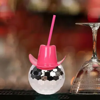 600ml Άχυρο Κύπελλο με Καπάκι Leak-proof το Creative Flash Disco Ποτήρια Κρασιού Μορφής Σφαιρών Φλιτζάνια Καουμπόικο Καπέλο Ποτήρια Κρασί Κύπελλο Μπαρ Προμήθειες
