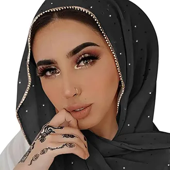 Στερεό Χρώμα Σιφόν Μαντίλα Rhinestone Long Κασκόλ Μόδα Σάλι και Wrap για τις Γυναίκες Μουσουλμανική Χιτζάμπ Μόδα Κασκόλ Μαντίλα