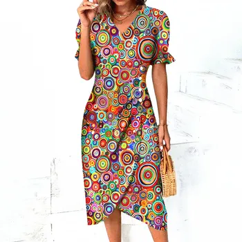 Γυναίκες Νέες Χαλαρά Boho, Vintage Βολάν Befree Καλοκαίρι Τυπωμένο Το Κουμπί Κομψό Φόρεμα Κόμμα Το Καλοκαίρι Maxi Φορέματα