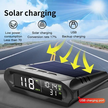 Ηλιακή Φόρτιση Wireless Gps Ηλιακή Οθόνη Hud Mph, KM/H Ταχύμετρο Χρόνο/Ταχύτητα/Θερμοκρασία/Υψόμετρο Κεφάλι Επάνω στην Επίδειξη Αυτοκινήτων Ρολόι