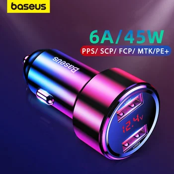 Baseus Γρήγορη Φορτιστής Αυτοκινήτων 6A 45W Διπλή USB Type C QC4.0 PD3.0 Γρήγορος Φορτιστής Για iPhone13 Pro Xiaomi Samsung Τηλέφωνο Αυτοκινήτων Γρήγορη Φόρτιση