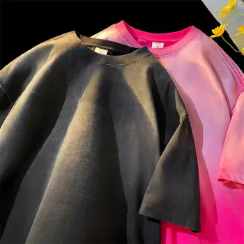 Privathinker Ντεγκραντέ Χρώμα Πλυθεί με Οξύ Άνδρες T-shirt Κοντό Μανίκι Vinatge Κορυφές το Καλοκαίρι Βαμβακιού Μόδας για άνδρες και για Γυναίκες Ταφ Αρσενικό Ρούχα