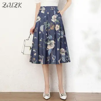 ZUZK Κυρία Τζιν Τυπωμένο Φούστες Άνοιξη Καλοκαίρι Ελαστικό Υψηλής Μέσης κορέας Στυλ Chic Λεπτές Φούστες σε άλφα γραμμή 