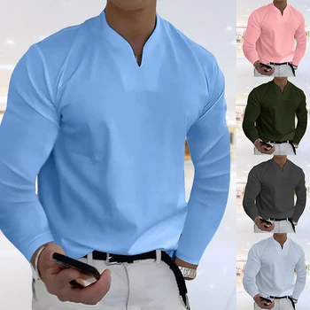 Το φθινόπωρο Ατόμων Ελαστικό Casual T-shirt Μόδας Μακρύ Μανίκι V Λαιμό Fitness T-shirts Tops Άνοιξη Homme Αγόρι Δώρο Streetwear S-5XL