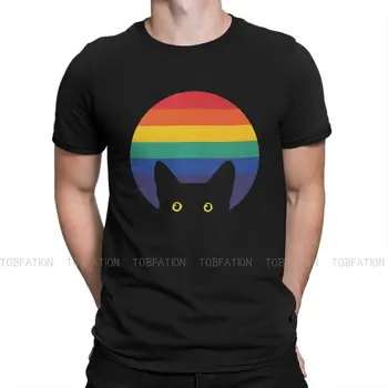 Γκέι LGBT Υπερηφάνειας Αγάπη Allyship Κρυφοκοιτάζει Γάτα στο Ουράνιο τόξο Κύκλου T Shirt Πανκ Harajuku Υψηλής Ποιότητας Tshirt Μεγάλες O-Neck Άνδρες t-shirts