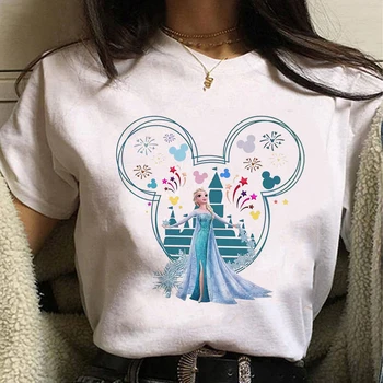 Disney Έλσα Μίκυ Αισθητική Ρούχα Για τις Γυναίκες 2023 Καλοκαίρι Casual Διακοπές T-shirt Γυναικεία Y2k Μόδα Κοντό Μανίκι Κορυφές Tees