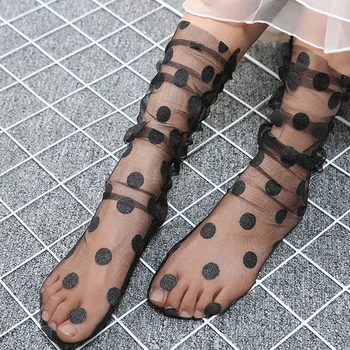 Σέξι Πουά Τούλι Κάλτσες Γυναικών Fishnet Διαφανής Μακριές Κάλτσες Λεπτό Αστεία Κάλτσες Femme Streetwear Calcetines Mujer Φόρεμα