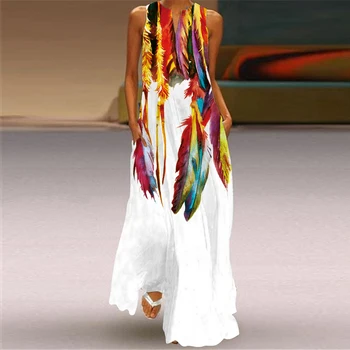 Μόδα Πεταλούδα Τυπωμένα Αμάνικο Φόρεμα Γυναικών 2022 Καλοκαίρι Casual Παραλία Μακριά Φορέματα Κυρίες Maxi Φόρεμα Femme Vestidos