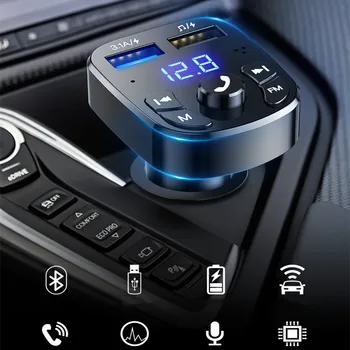 Συμβατή με Bluetooth 5.0 Αυτοκινήτων συσκευών αποστολής Σημάτων FM Player Καρτών Εξαρτήσεων Φορτιστής Αυτοκινήτων Γρήγορες Με QC3.0 Διπλή USB με το Βολτόμετρο & AUX IN/OUT