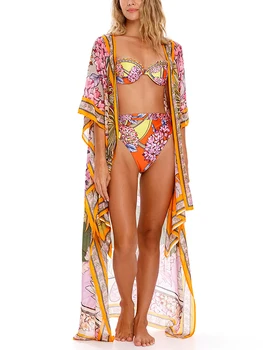 Οι γυναίκες είναι Πολυ-χρώμα Floral Χρώμα Εκτύπωση Μπλοκ Αναψυχής Διακοπές Split Κομμάτι Παραλία Μπικίνι και να Καλύψει Έως Και Παραλία Νήμα Καλοκαίρι New2023