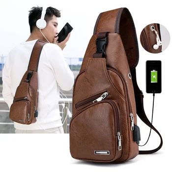 Ταξίδια για Άνδρες Crossbody Τσάντες USB Θωρακική Τσάντα Σχεδιαστή Τσάντα Αγγελιοφόρων Δέρματος Ώμων Τσάντες Διαγώνια Νέο Πακέτο Πίσω Πακέτο