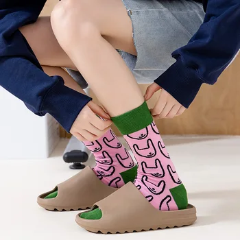 Άνοιξη Καλοκαίρι Ροζ Πράσινο Γυναίκες Κάλτσες Βαμβακιού Χαριτωμένα Harajuku Κάλτσες Χαριτωμένο Αφηρημένη Κινουμένων Σχεδίων Σχεδιαστής Κάλτσες