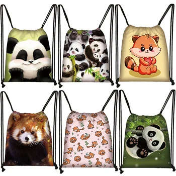 Γελοιογραφία Κόκκινο Panda Backpack Τυπωμένων υλών Χαριτωμένο Panda Drawstring Τσάντες για το Ταξίδι Έφηβος Σακίδιο Τσάντα Αποθήκευσης για το Ταξίδι Κάτοχο Παπουτσιών