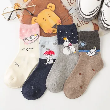 Κάλτσες Γυναικών Φθινόπωρο Χειμώνας anime Κινουμένων σχεδίων Κάλτσες Hippo Κινούμενων σχεδίων Ζωικά Streetwear Κλασικό Αστείο Χαριτωμένο Kawaii Μέση Σωλήνα Κάλτσες Πληρώματος