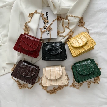 Οι γυναίκες Τσάντες Ώμων Πέτρα Μοτίβο PU Δέρμα Τάση Σχεδιαστής Αλυσίδα Hasp Τσάντες Πορτοφολιών Νομισμάτων Μίνι Τετράγωνο Τσάντα τσάντα ώμου
