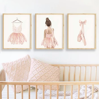 Print Ροζ Φόρεμα Ζωγραφική Nordic Παιδιά Ντεκόρ Εικόνα Διακόσμηση και Μπαλαρίνα Κορίτσια Μωρό Νηπιαγωγείο Τέχνη Τοίχων Καμβά Αφισών