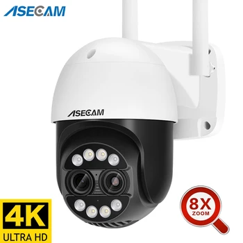 8MP Διπλό Φακό 2.8 mm -12mm Ζουμ 8X 4K PTZ Κάμερα WiFi IP Υπαίθρια AI Ανθρώπινη Παρακολούθησης CCTV Ήχου Έξυπνο Σπίτι Κάμερα Ασφαλείας icsee
