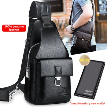 Άνδρες Στήθος Τσάντα Αναψυχής Επιχείρηση Crossbody Τσάντα Vintage 100% Γνήσια Τσάντα Δέρματος Θωρακική Τσάντα της Φόρτισης USB, Αδιάβροχο Σακίδιο